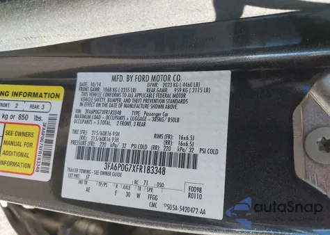 2015 Ford Fusion S from USA, damaged, VIN 3FA6P0G7XFR183348